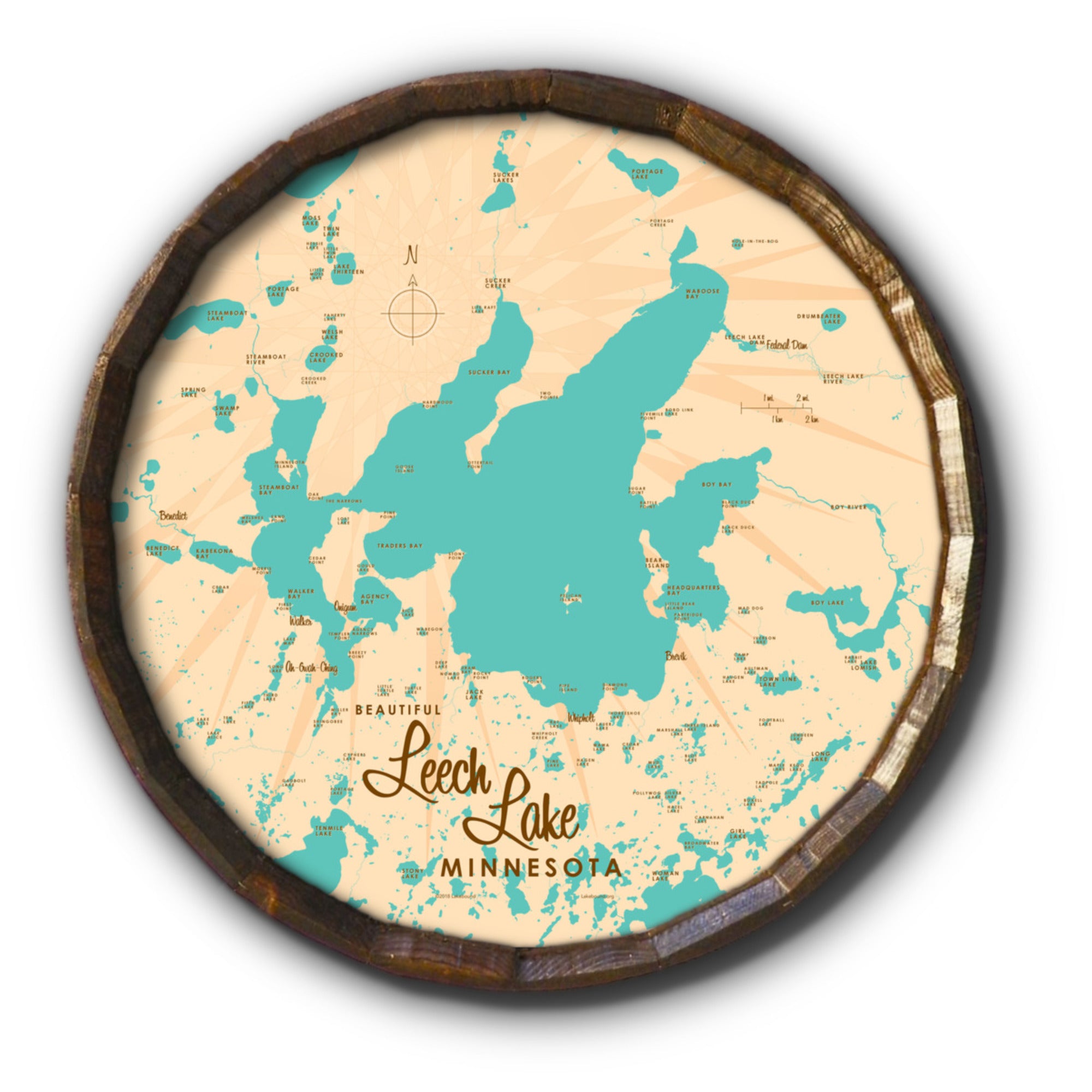 Leech Lake Minnesota, Barrel End Map Art