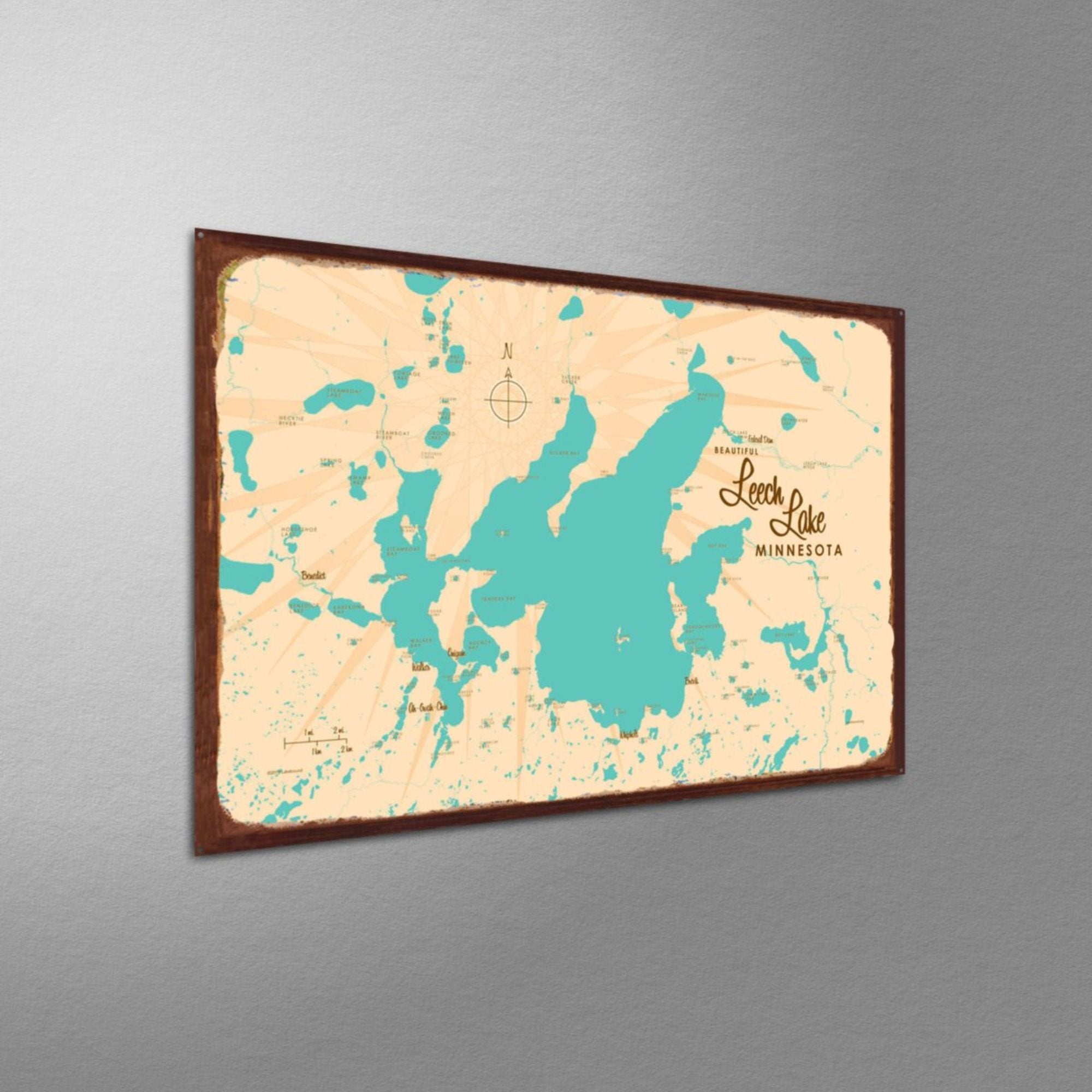 Leech Lake Minnesota, Rustic Metal Sign Map Art
