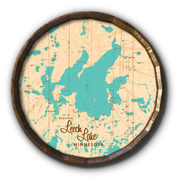 Leech Lake Minnesota, Rustic Barrel End Map Art