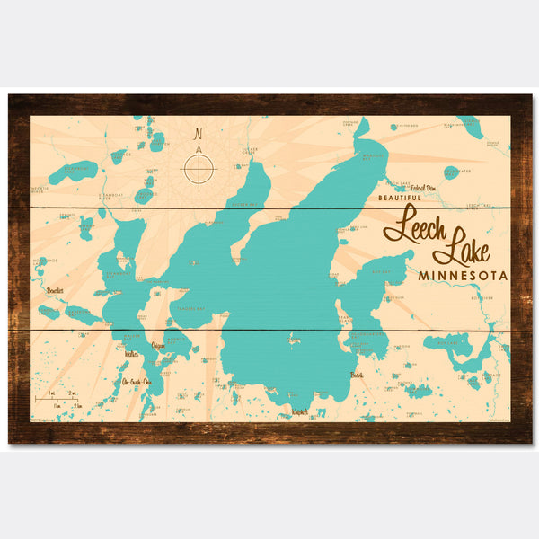 Leech Lake Minnesota, Rustic Wood Sign Map Art