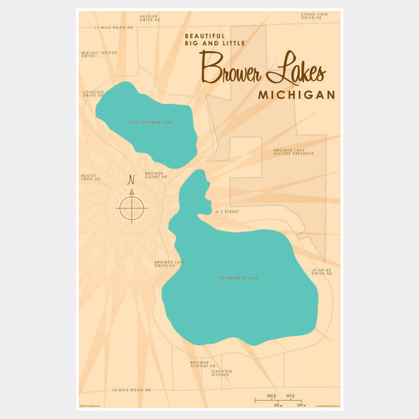 Big and Little Brower Lakes Michigan, Paper Print