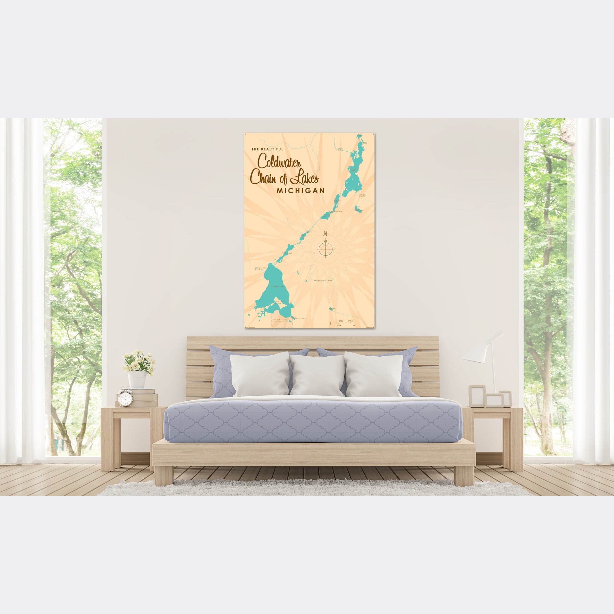 Coldwater Chain of Lakes Michigan, Metal Sign Map Art