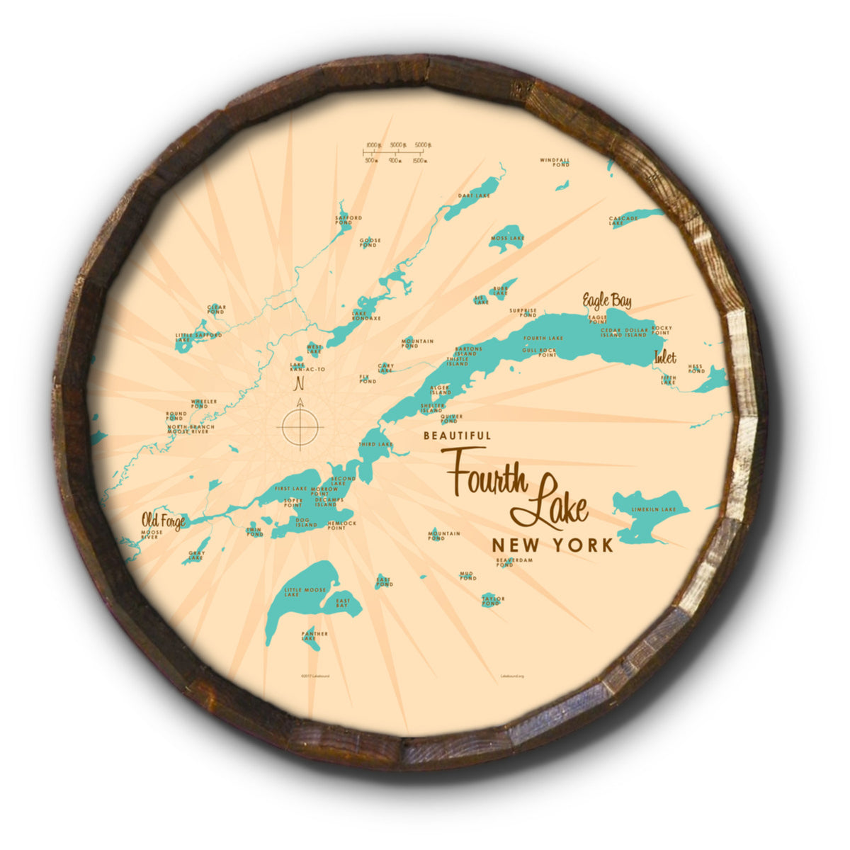 Fourth Lake NY (Herkimer County), Barrel End Map Art – Lakebound®