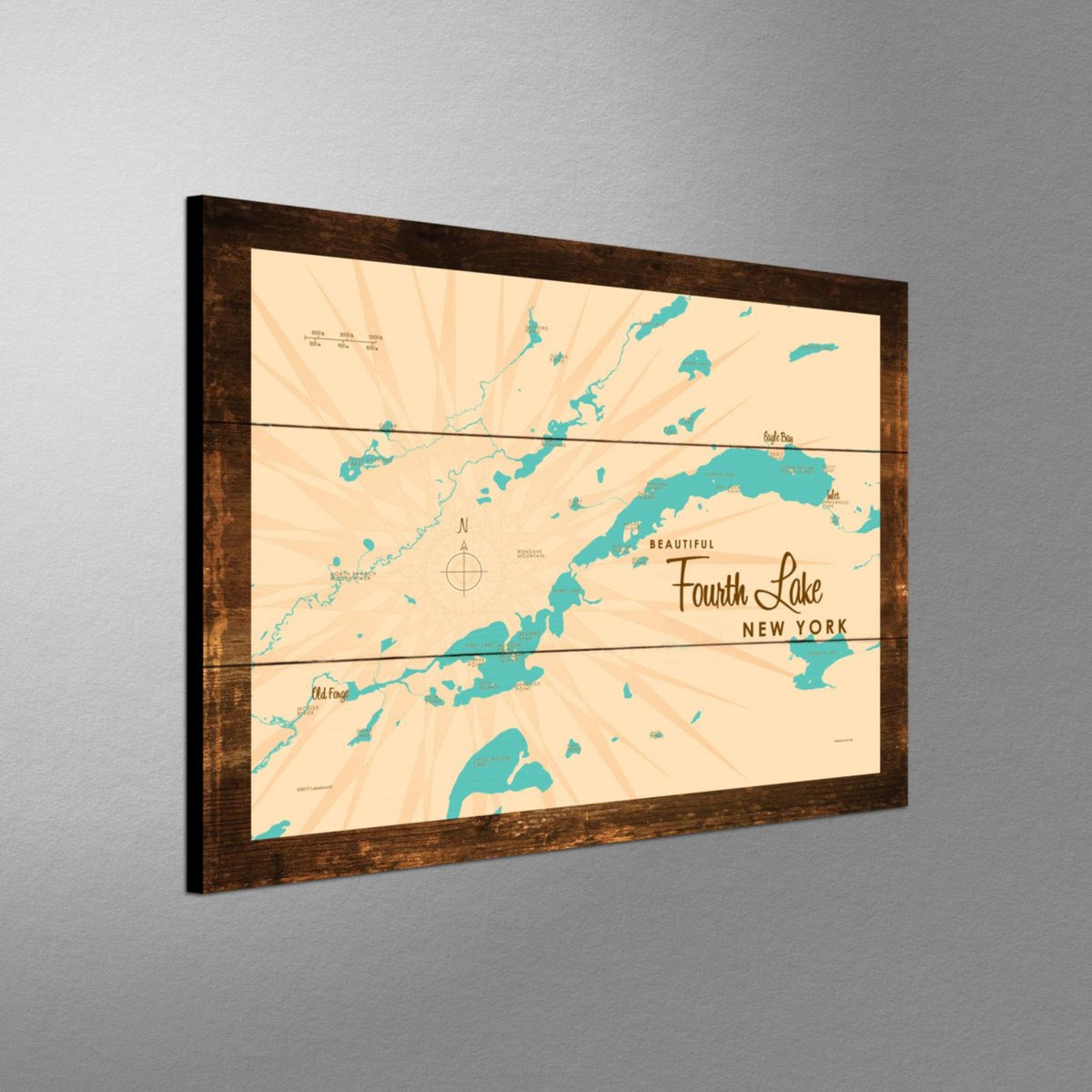 Fourth Lake NY (Herkimer County), Rustic Wood Sign Map Art – Lakebound®