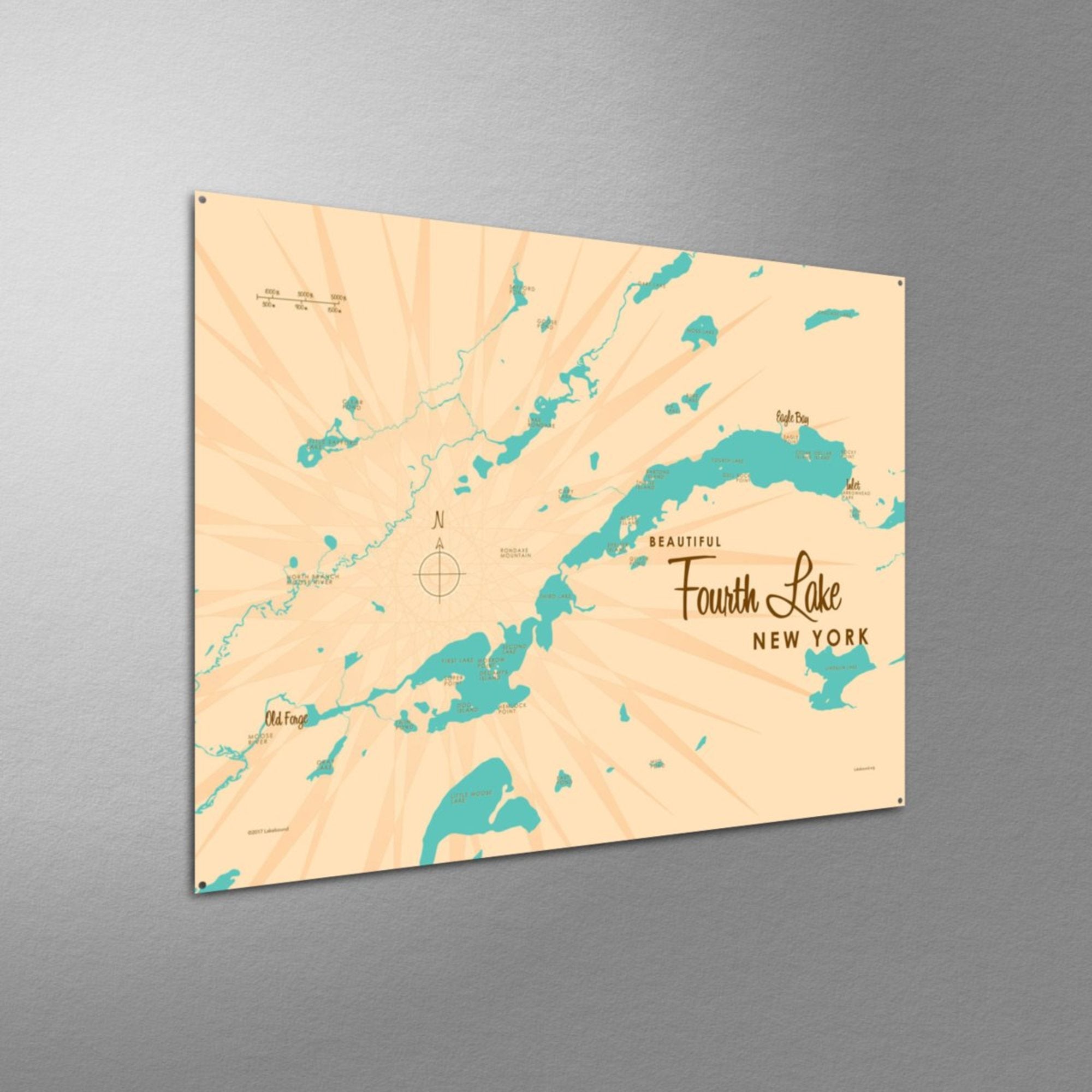 Fourth Lake New York (Herkimer County), Metal Sign Map Art