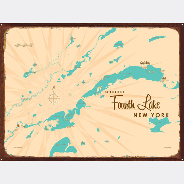 Fourth Lake New York (Herkimer County), Rustic Metal Sign Map Art