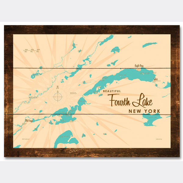 Fourth Lake NY (Herkimer County), Rustic Wood Sign Map Art
