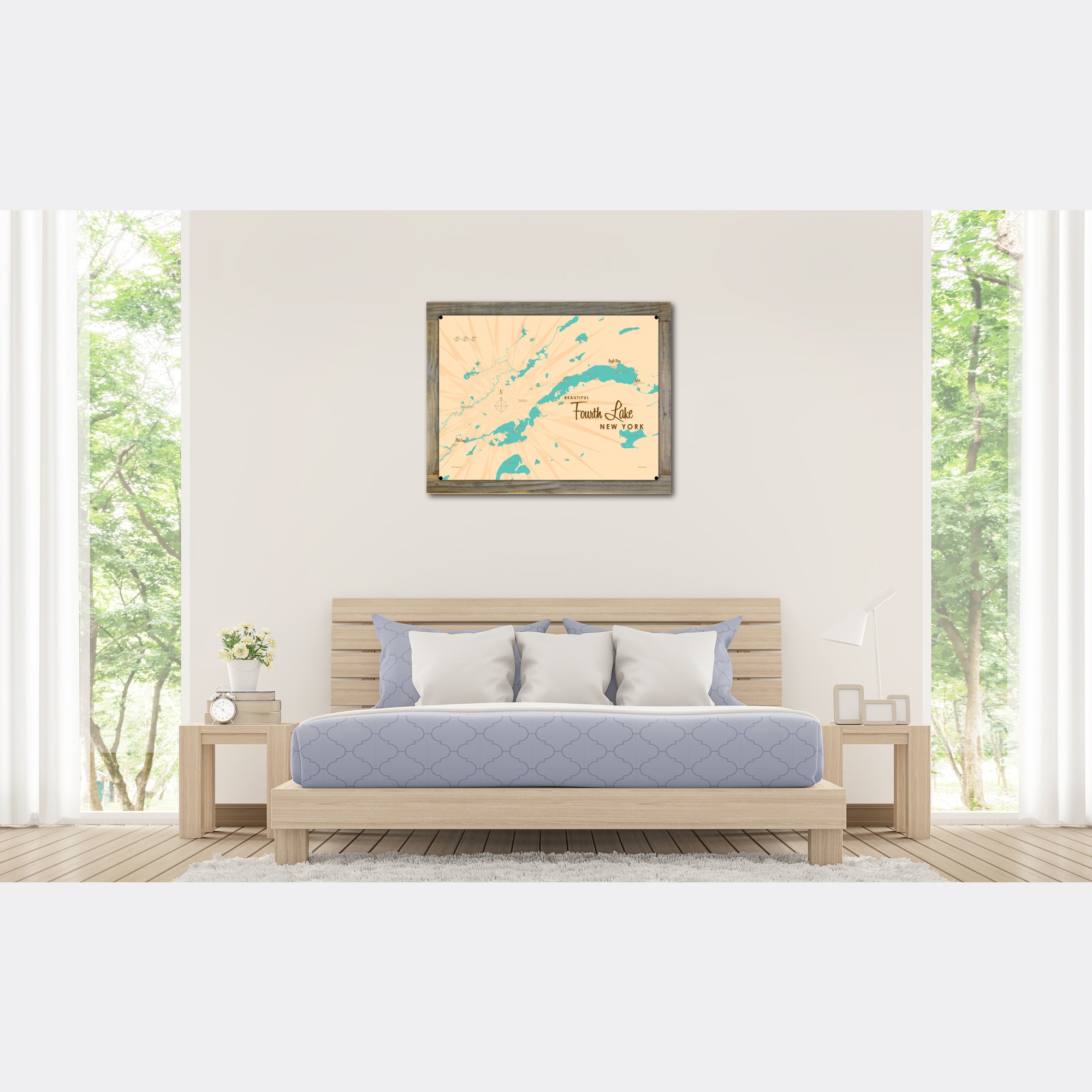 Fourth Lake New York (Herkimer County), Wood-Mounted Metal Sign Map Art