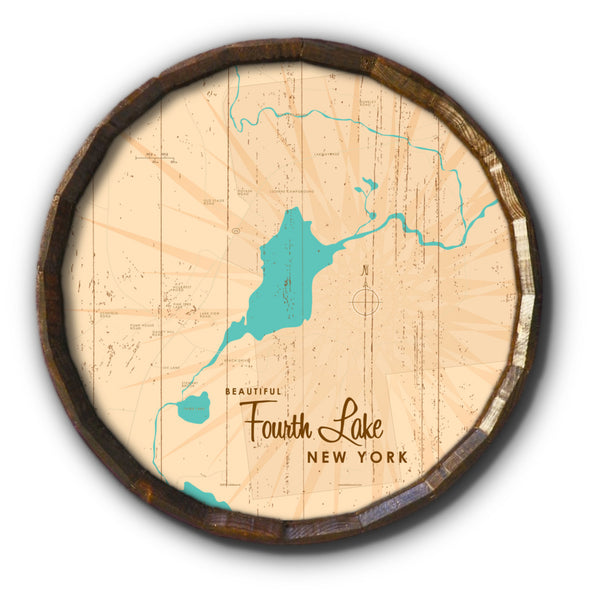 Fourth Lake NY (Warren County), Rustic Barrel End Map Art
