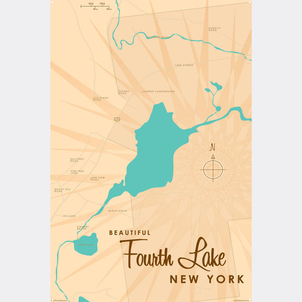 Fourth Lake New York (Warren County), Metal Sign Map Art