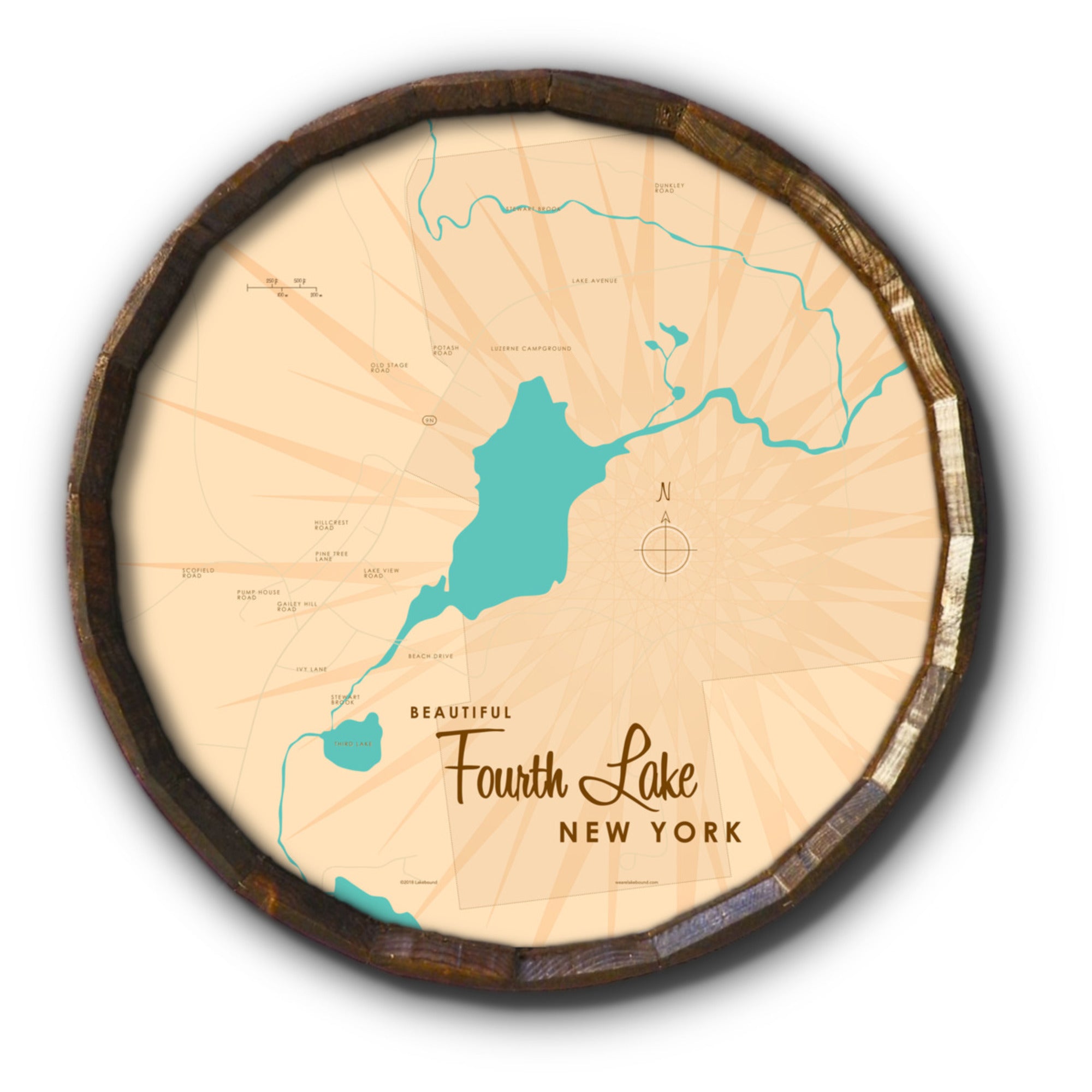 Fourth Lake NY (Warren County), Barrel End Map Art