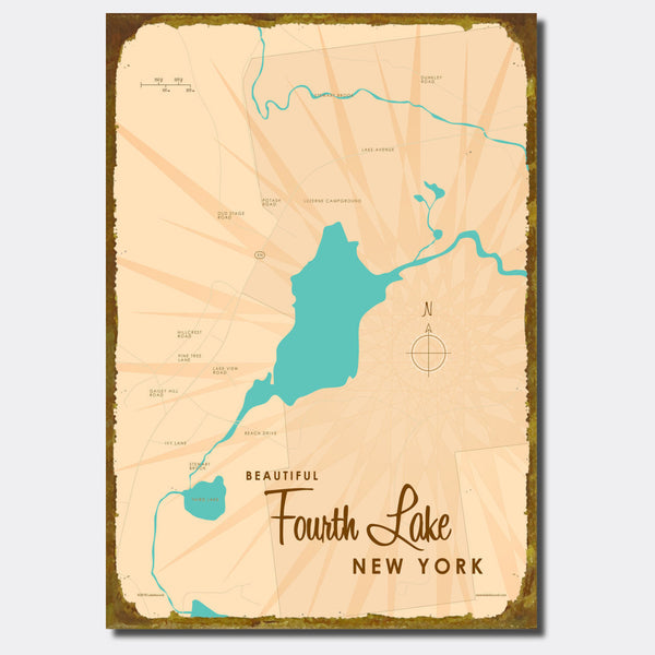 Fourth Lake NY (Warren County), Sign Map Art