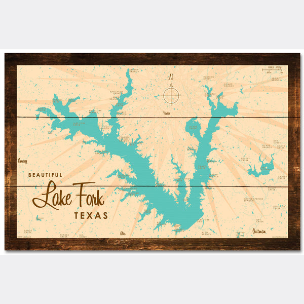 Lake Fork Texas, Rustic Wood Sign Map Art