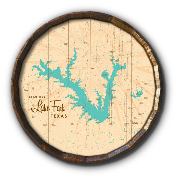 Lake Fork Texas, Rustic Barrel End Map Art
