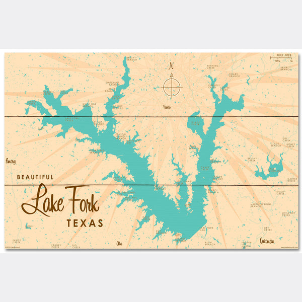 Lake Fork Texas, Wood Sign Map Art