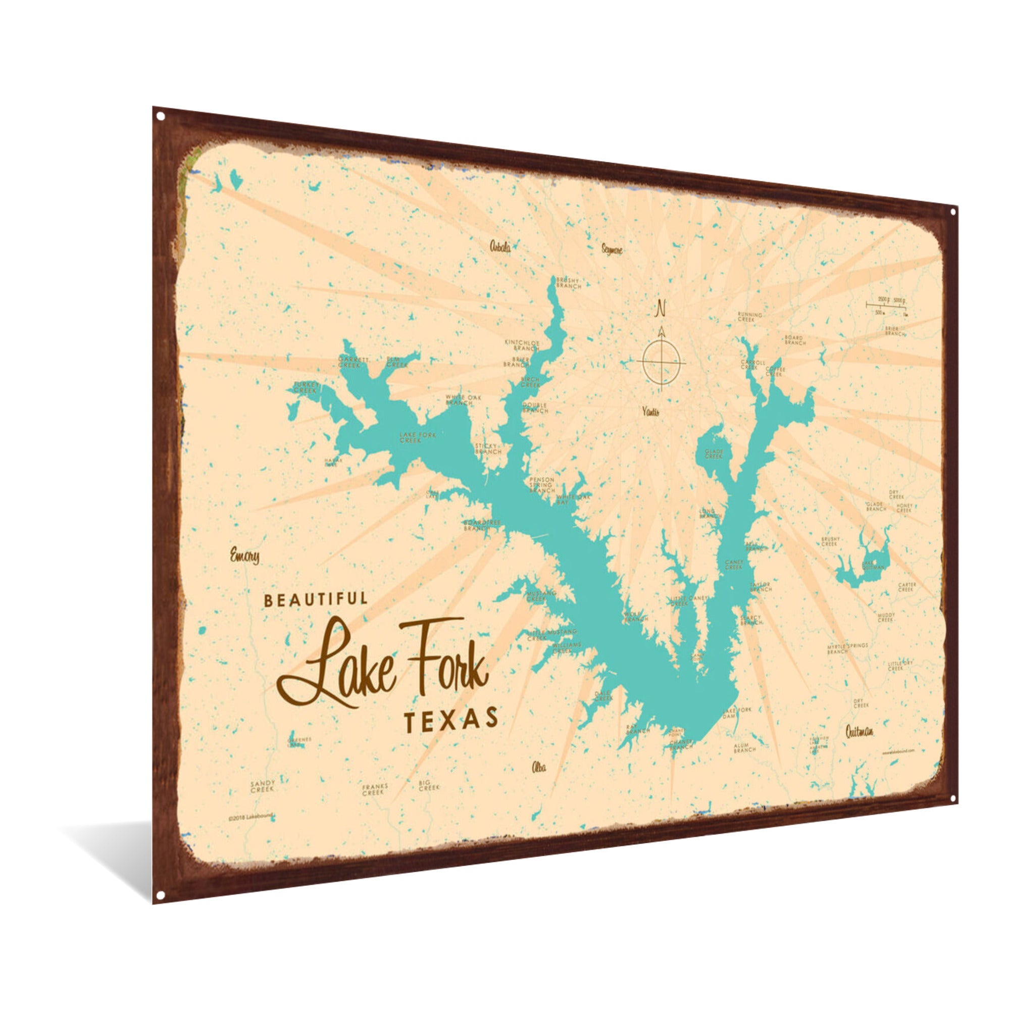 Lake Fork Texas, Rustic Metal Sign Map Art