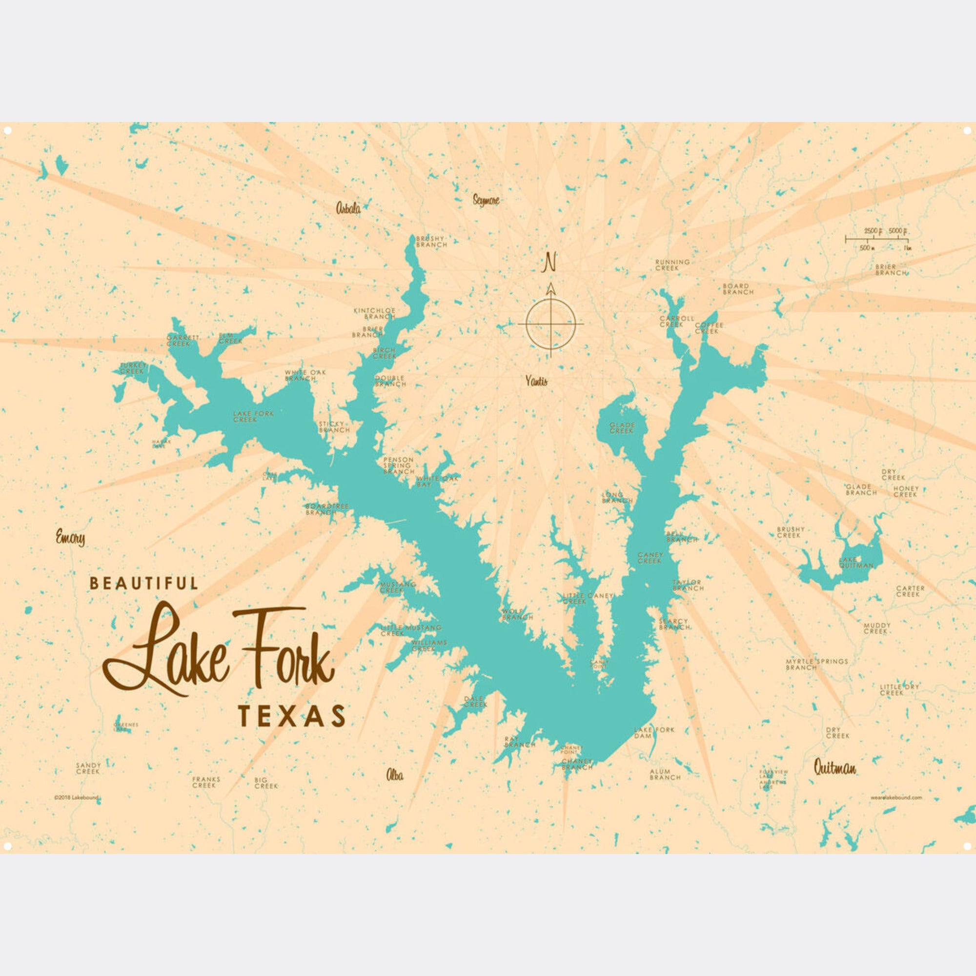 Lake Fork Texas, Metal Sign Map Art – Lakebound®