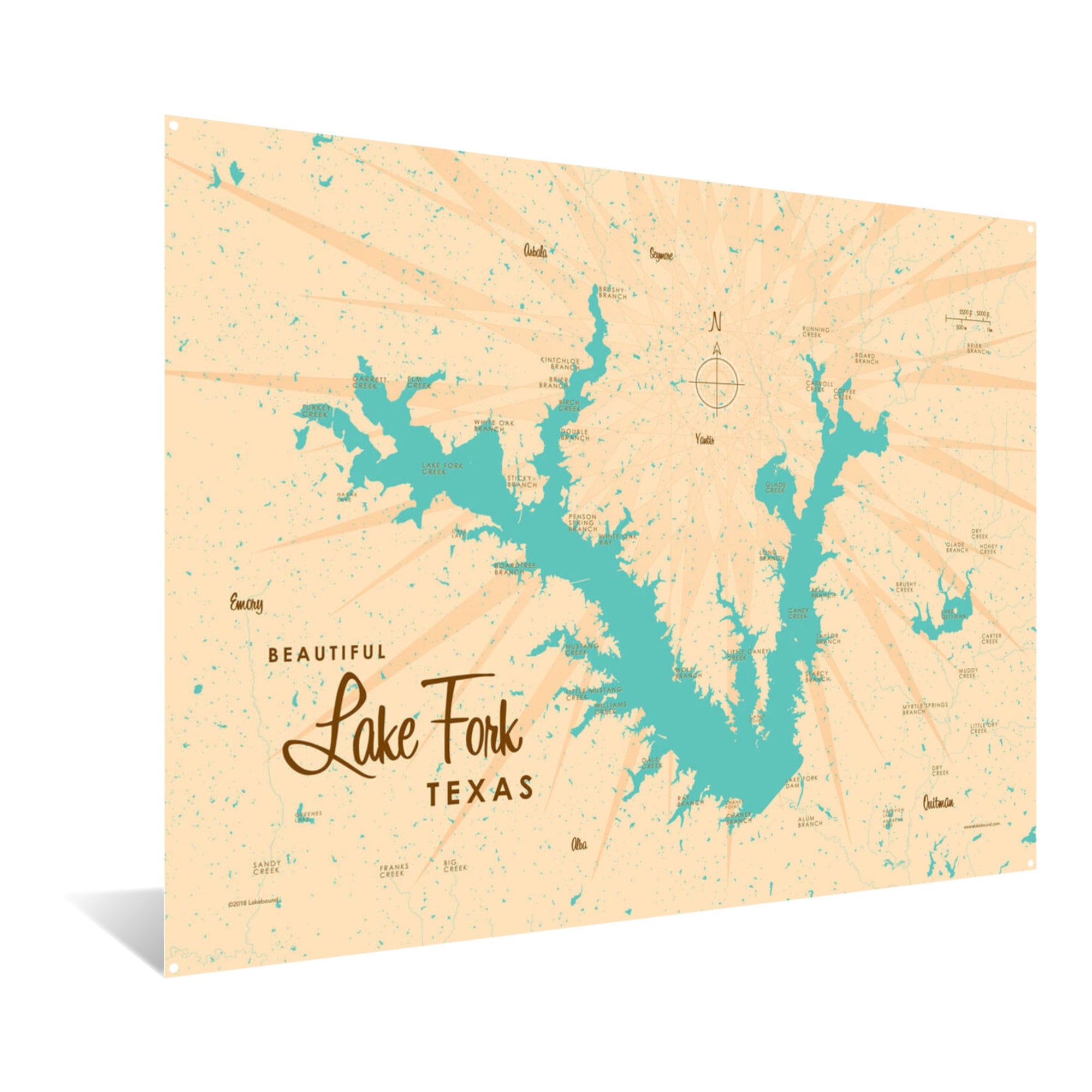 Lake Fork Texas, Metal Sign Map Art