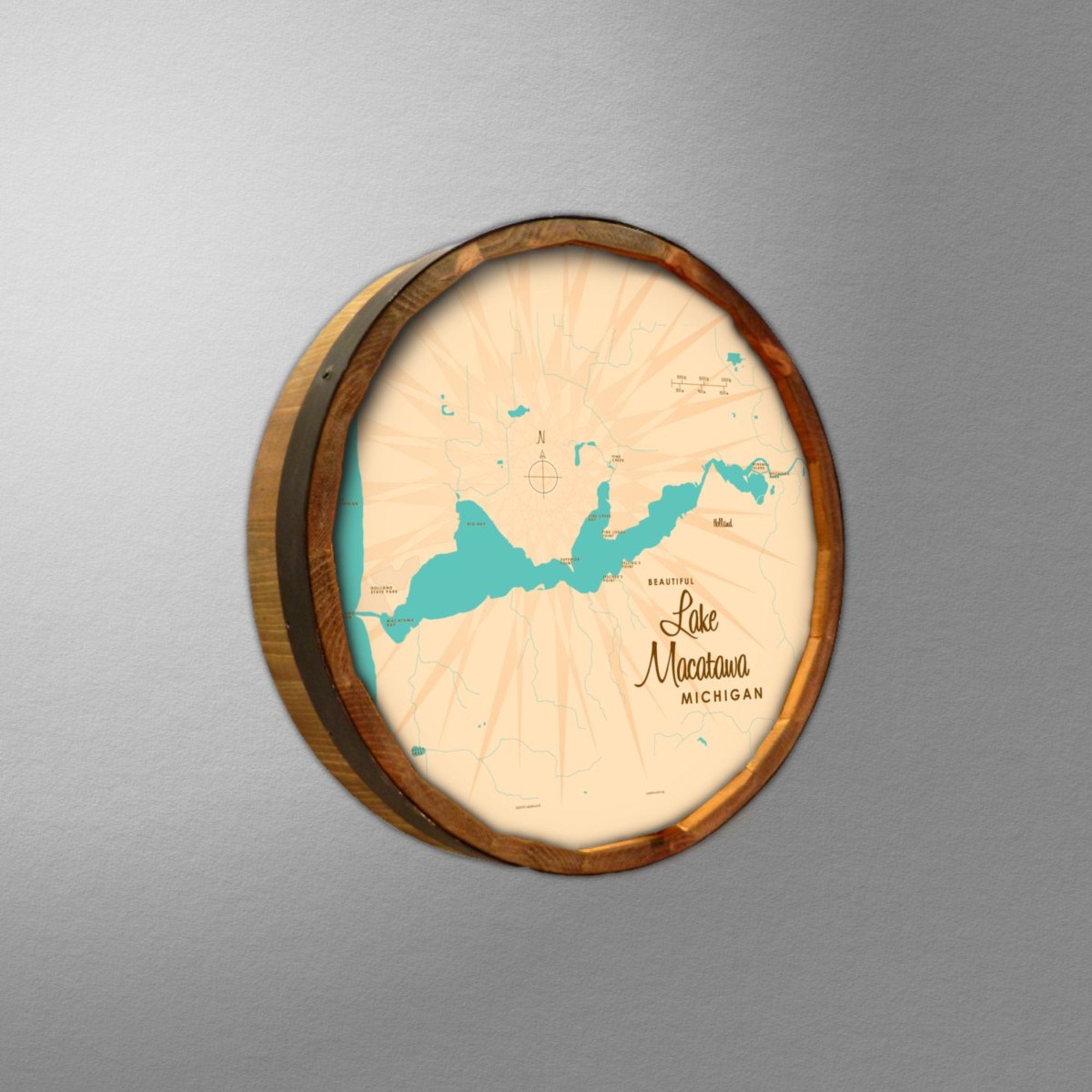 Lake Macatawa Michigan, Barrel End Map Art