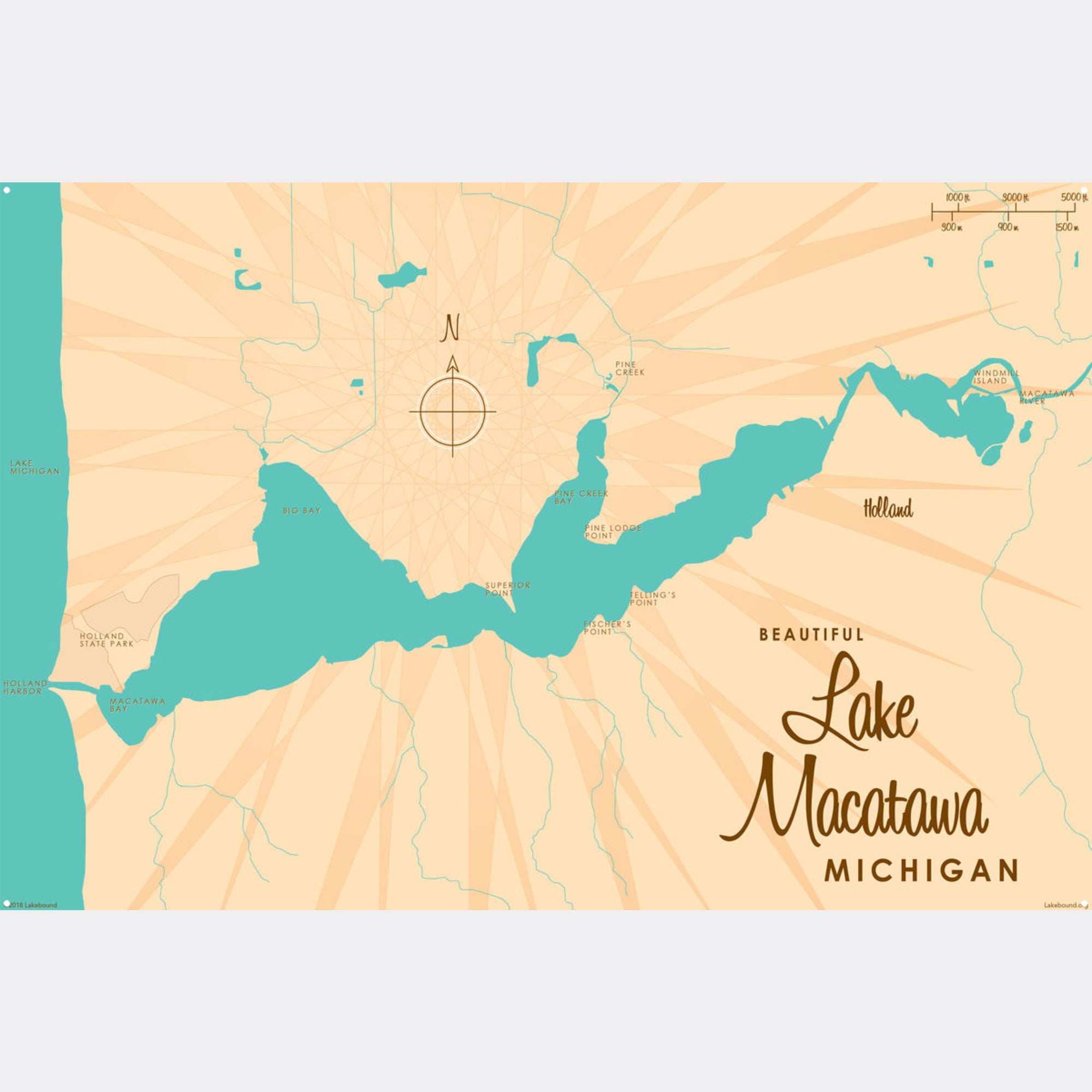 Lake Macatawa Michigan, Metal Sign Map Art