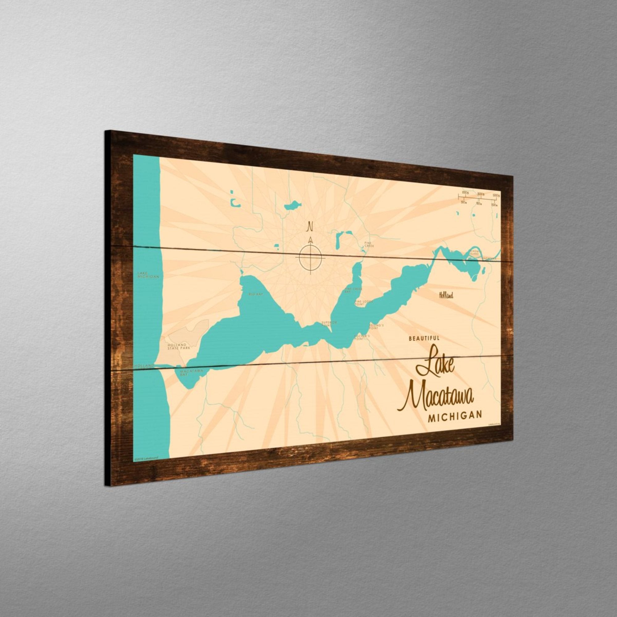 Lake Macatawa Michigan, Rustic Wood Sign Map Art