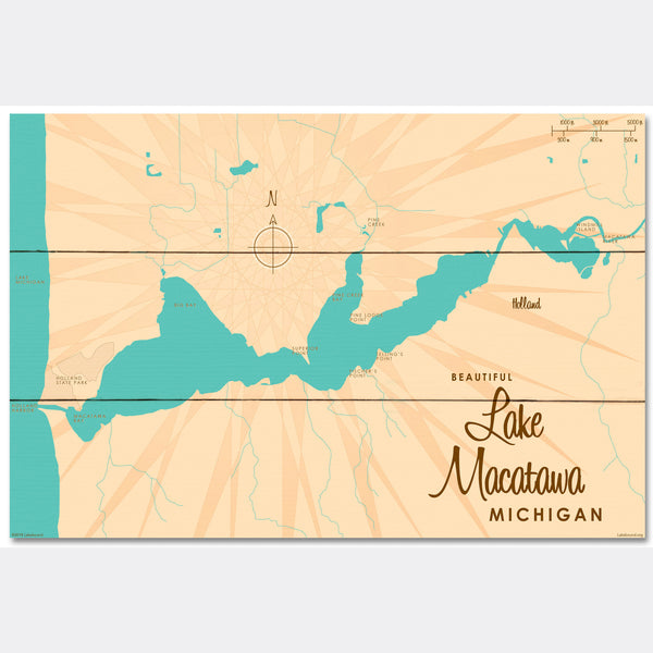 Lake Macatawa Michigan, Wood Sign Map Art