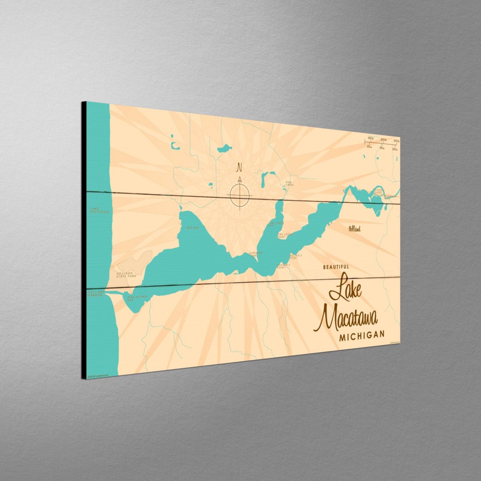 Lake Macatawa Michigan, Wood Sign Map Art