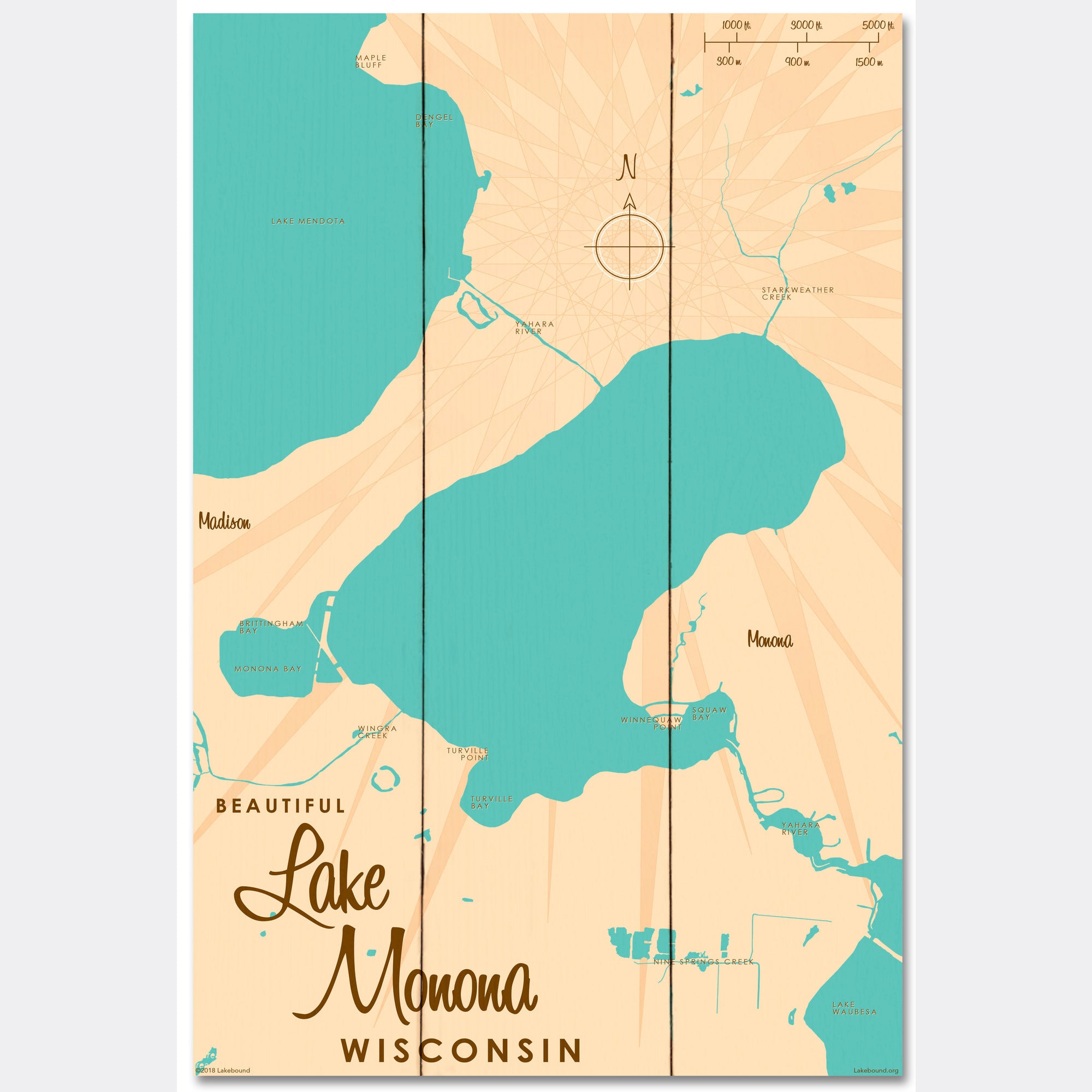 Lake Monona Wisconsin, Wood Sign Map Art