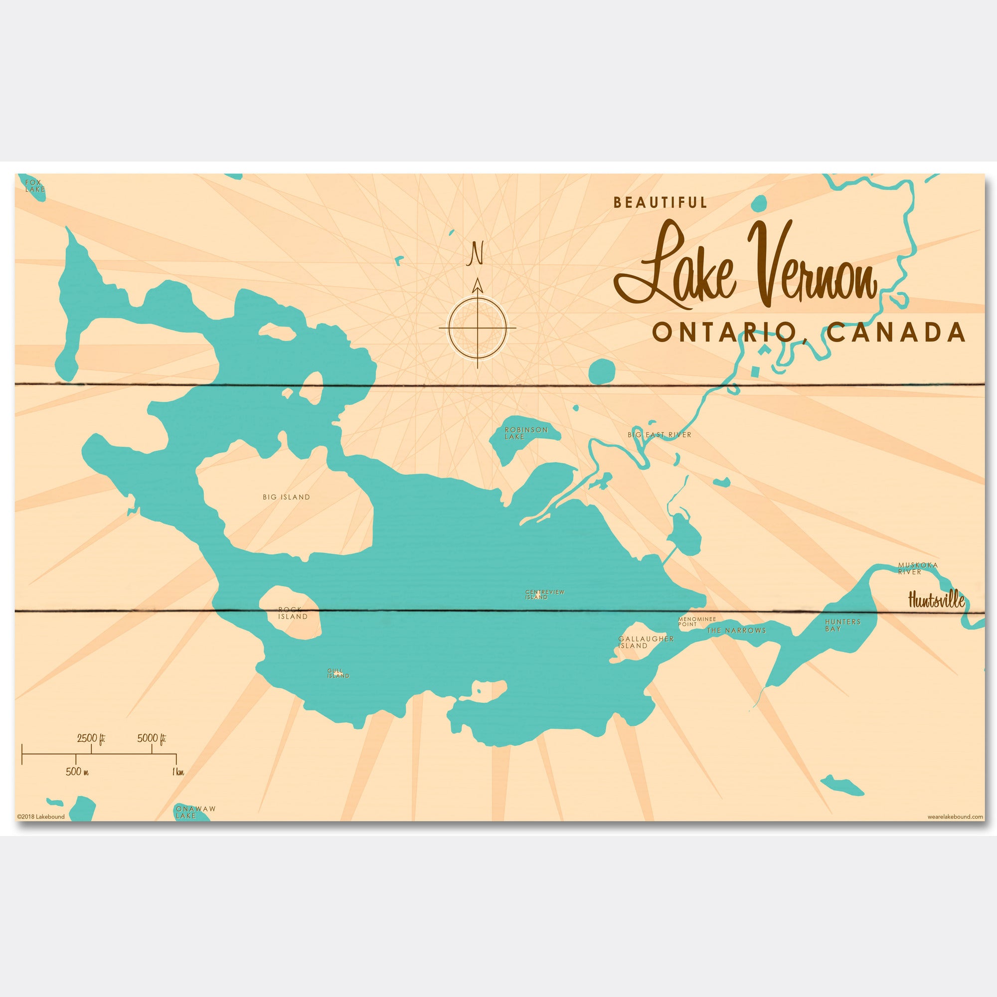 Lake Vernon Ontario, Wood Sign Map Art