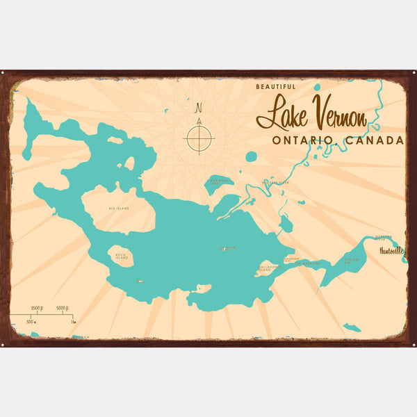 Lake Vernon Ontario Canada, Rustic Metal Sign Map Art