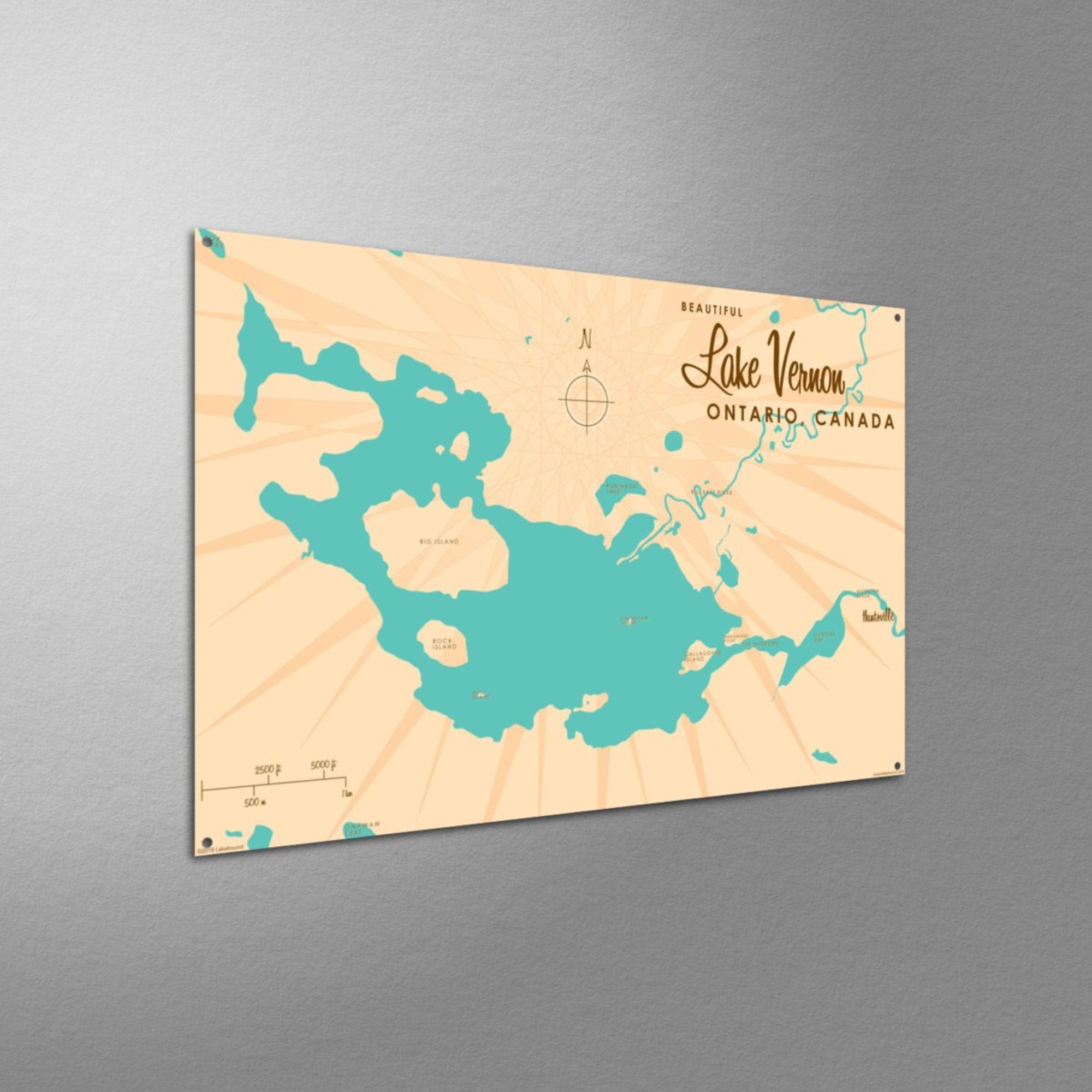 Lake Vernon Ontario Canada, Metal Sign Map Art