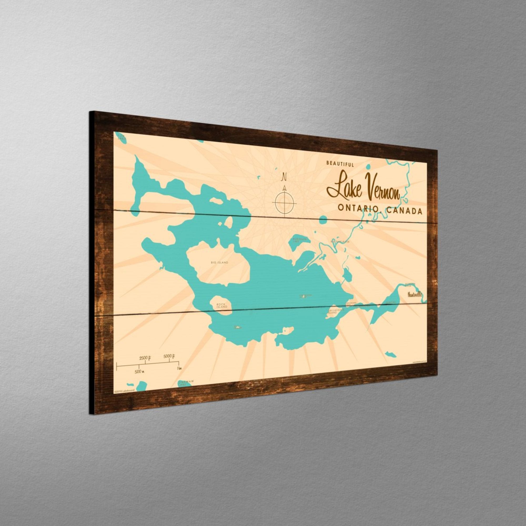 Lake Vernon Ontario, Rustic Wood Sign Map Art