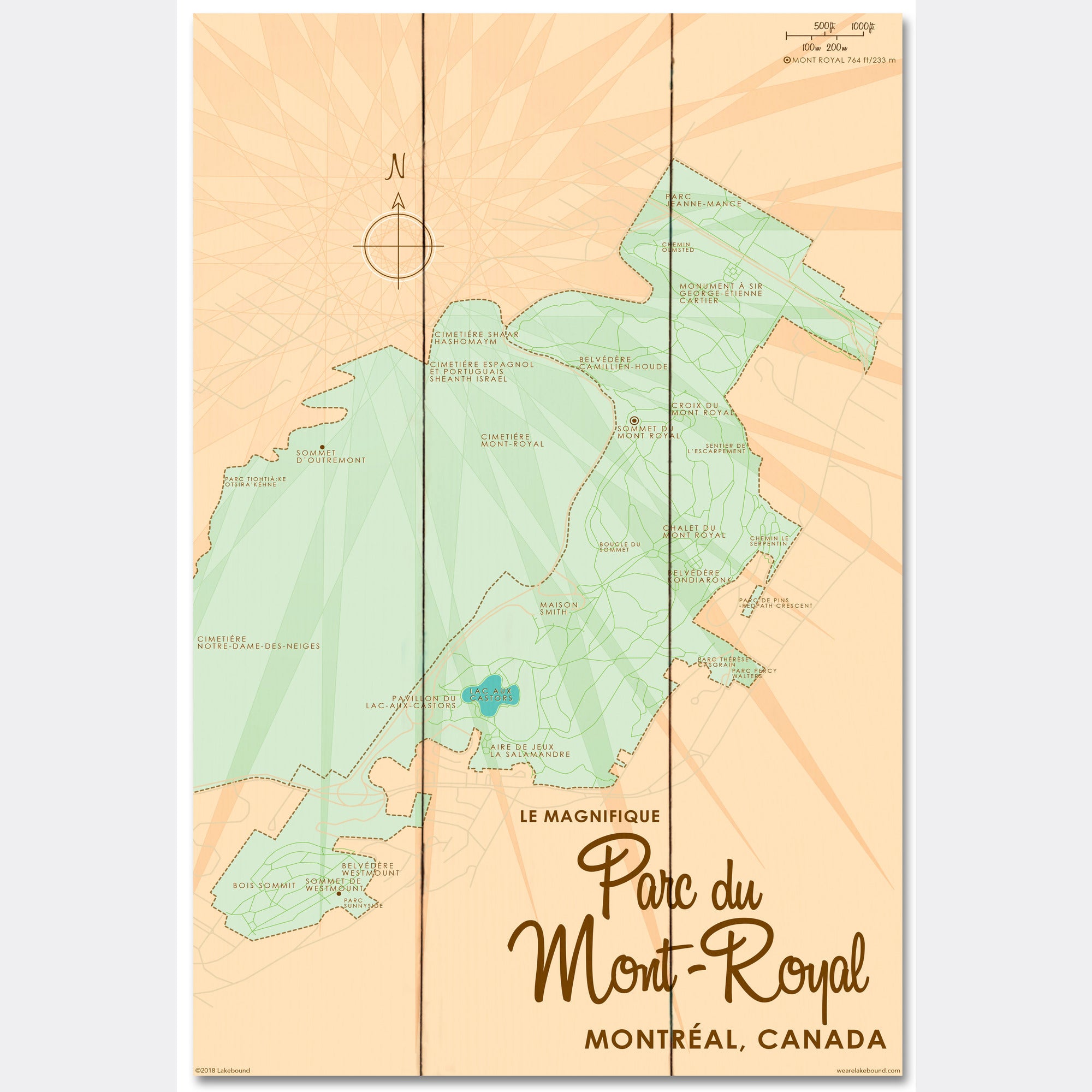 Parc du Mont-Royal Montreal Canada, Wood Sign Map Art