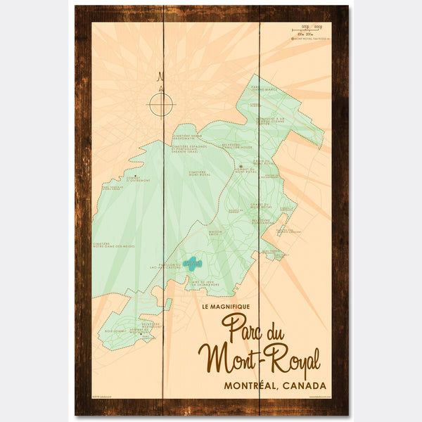 Parc du Mont-Royal Montreal Canada, Rustic Wood Sign Map Art