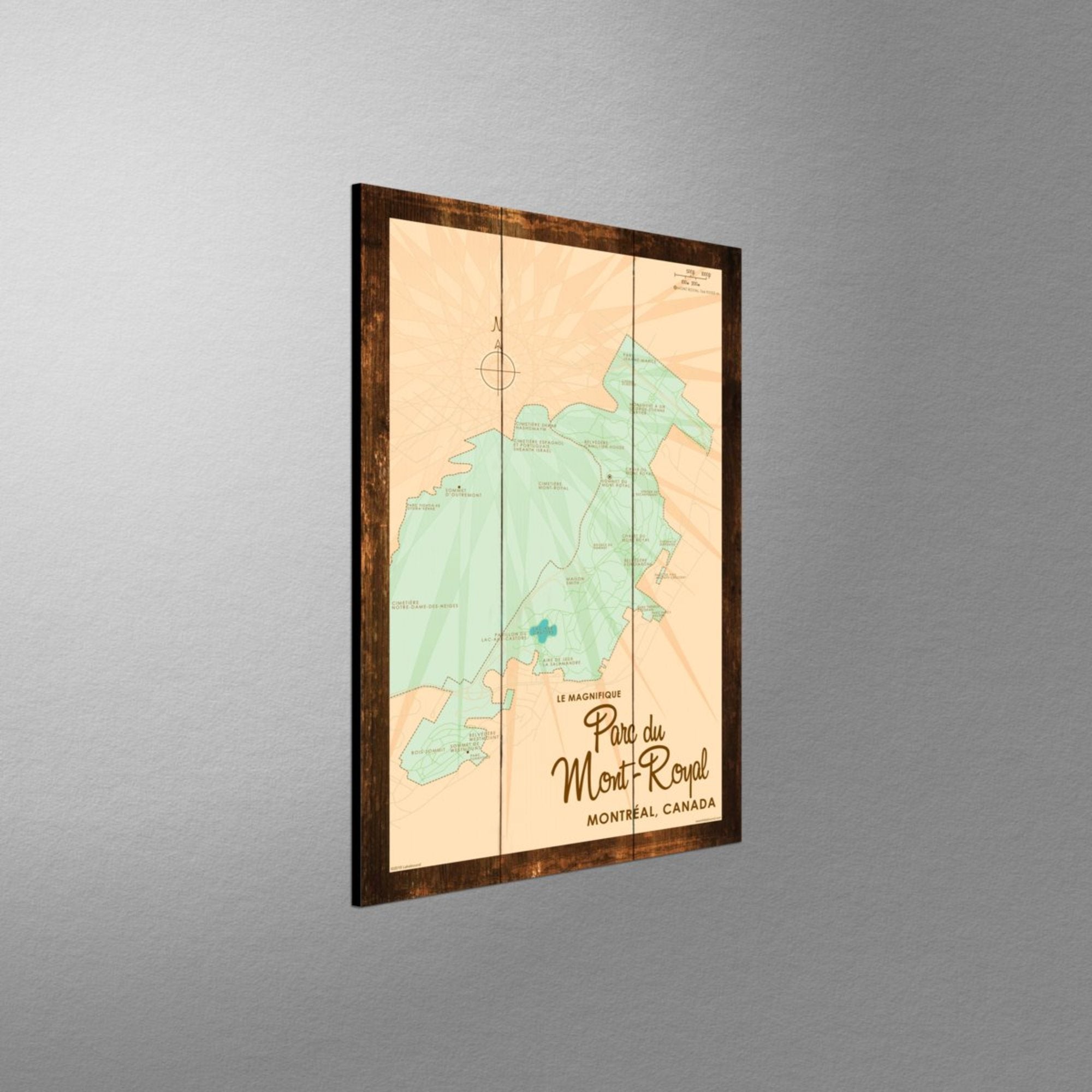 Parc du Mont-Royal Montreal Canada, Rustic Wood Sign Map Art