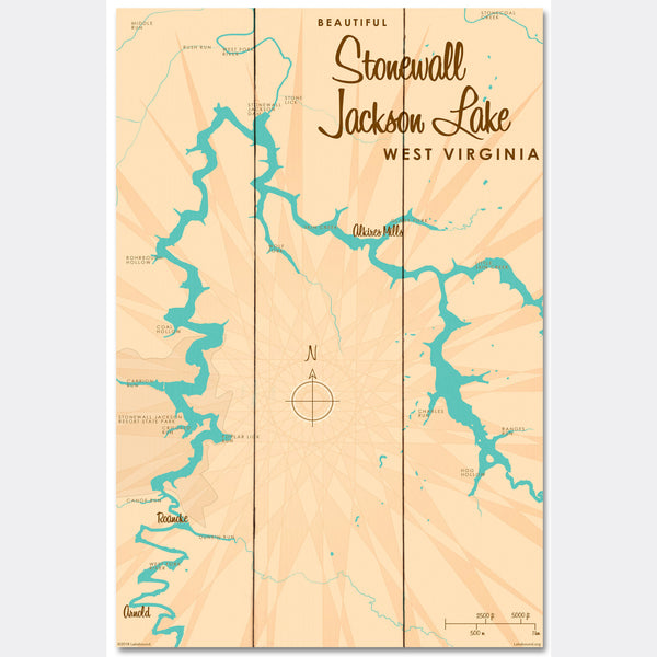 Stonewall Jackson Lake West Virginia, Wood Sign Map Art