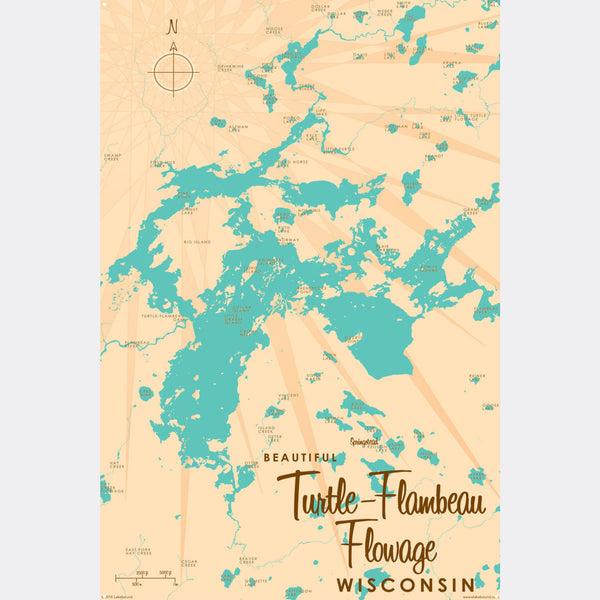 Turtle-Flambeau Flowage Wisconsin, Metal Sign Map Art