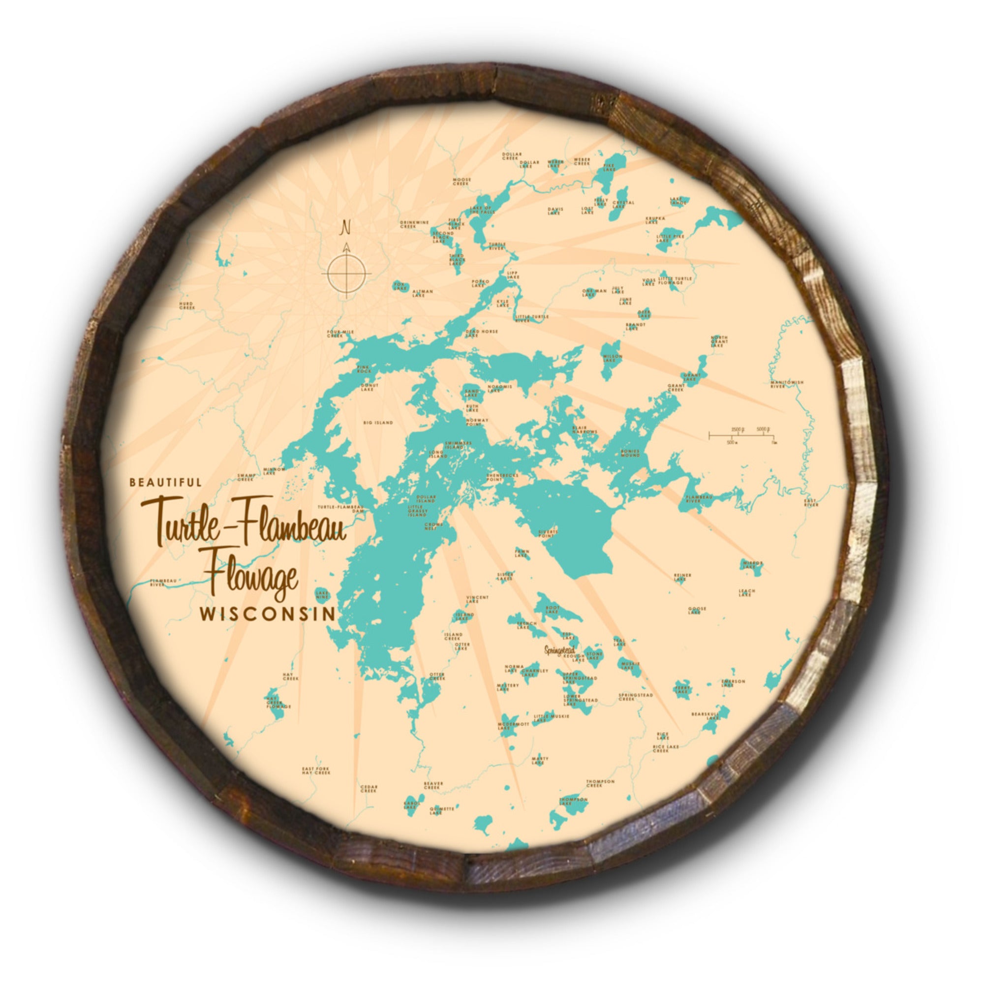 Turtle-Flambeau Flowage Wisconsin, Barrel End Map Art