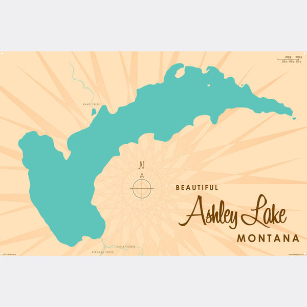 Ashley Lake Montana, Metal Sign Map Art