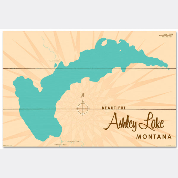 Ashley Lake Montana, Wood Sign Map Art