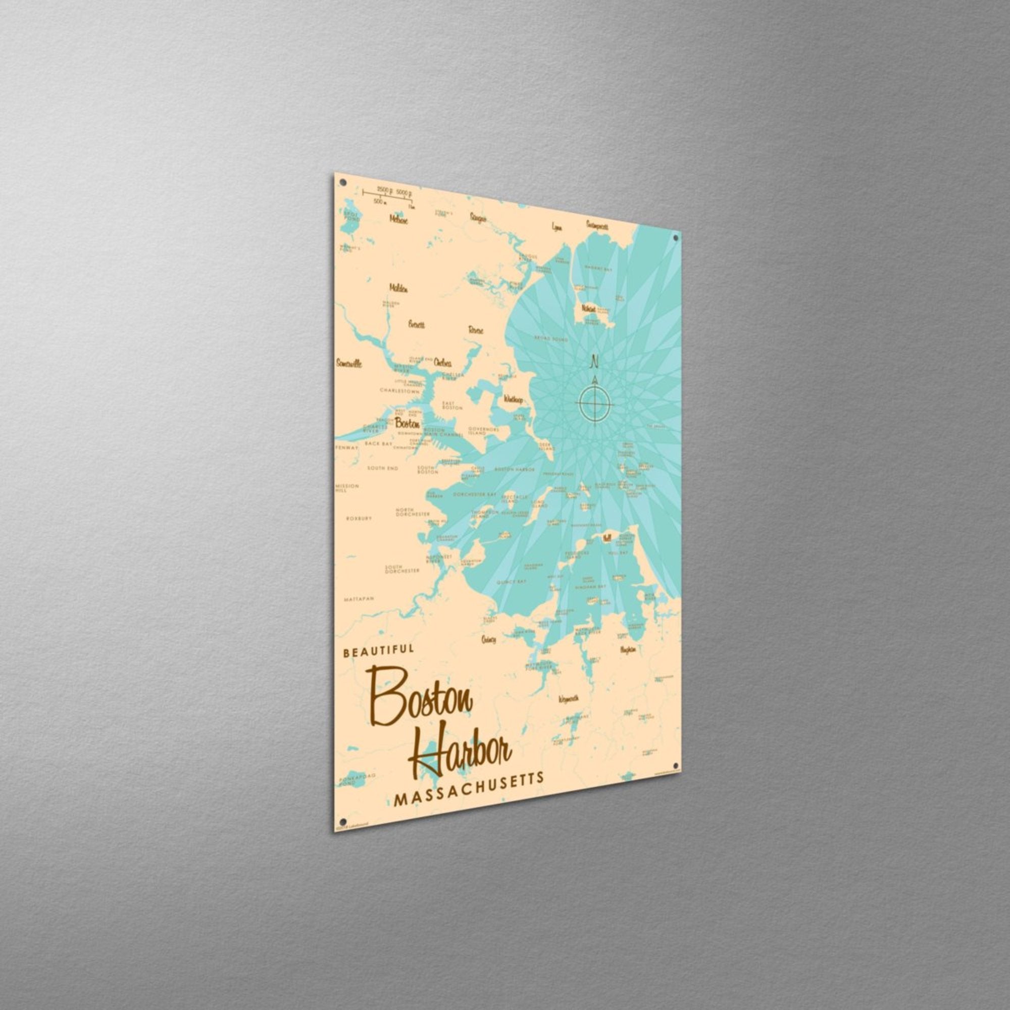 Boston Harbor Massachusetts, Metal Sign Map Art