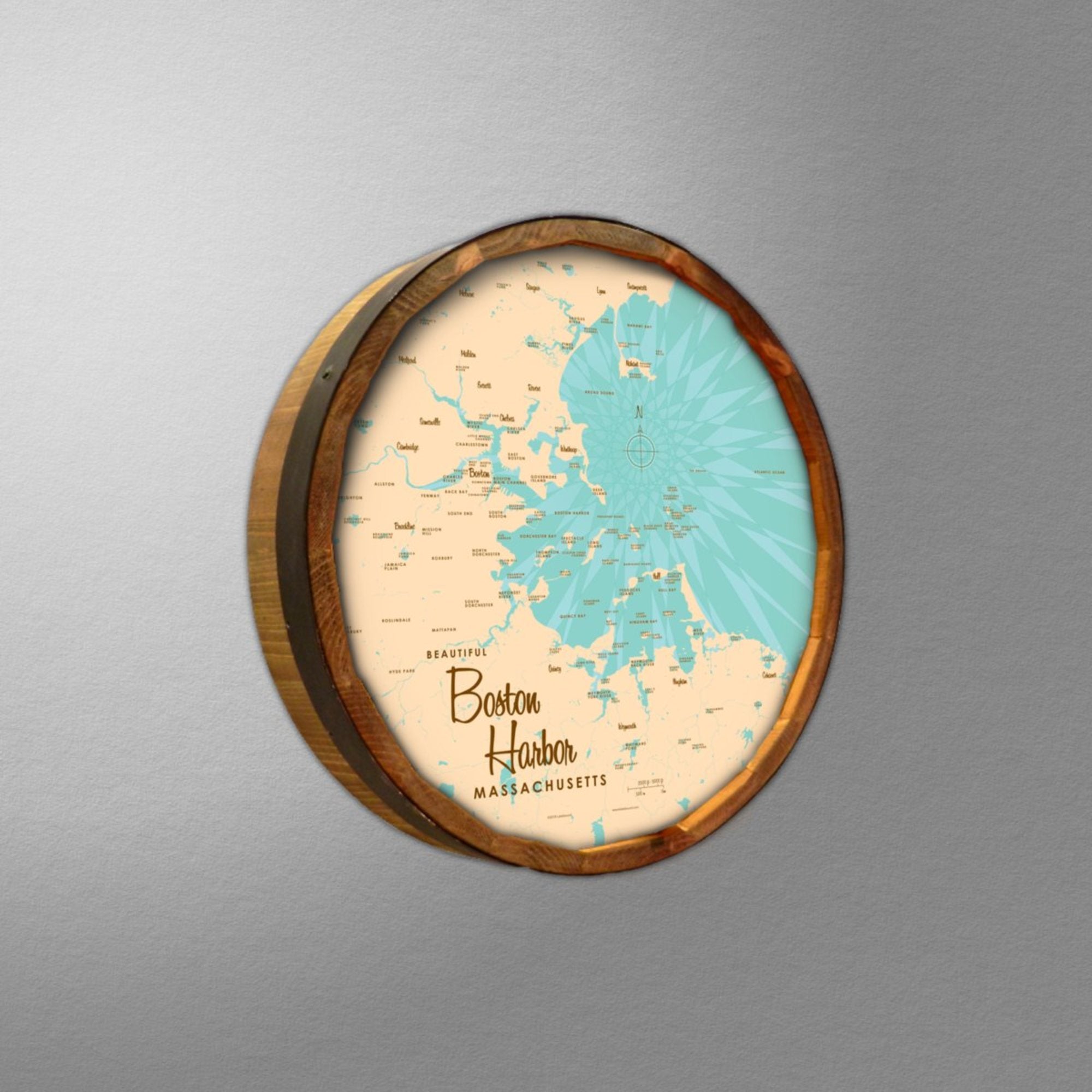 Boston Harbor Massachusetts, Barrel End Map Art