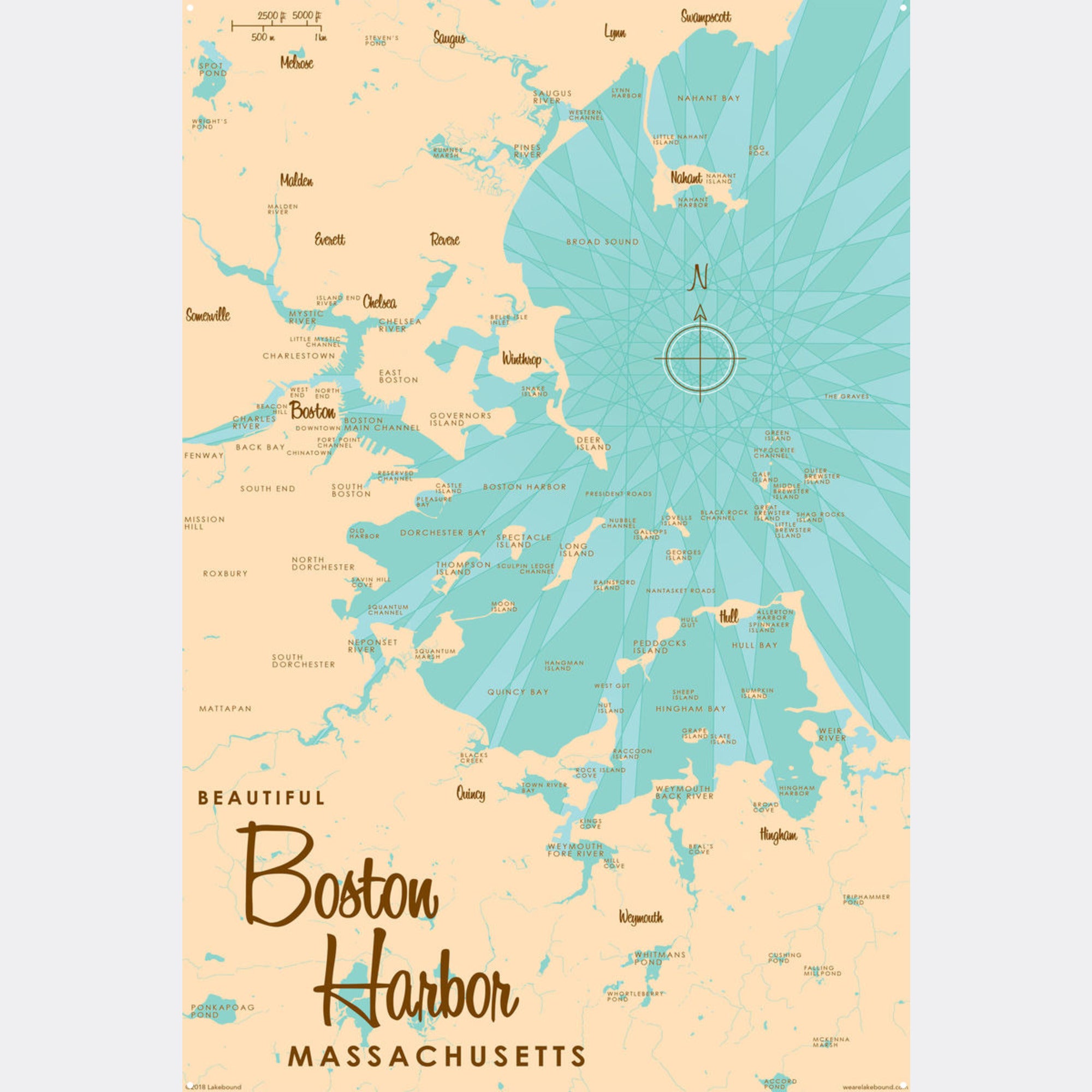 Boston Harbor Massachusetts, Metal Sign Map Art