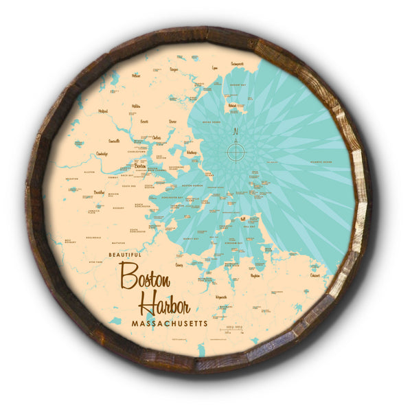 Boston Harbor Massachusetts, Barrel End Map Art