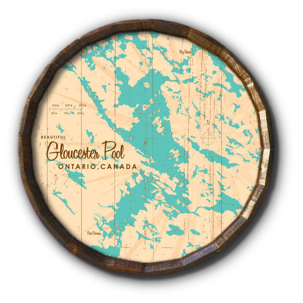 Gloucester Pool Ontario Canada, Rustic Barrel End Map Art