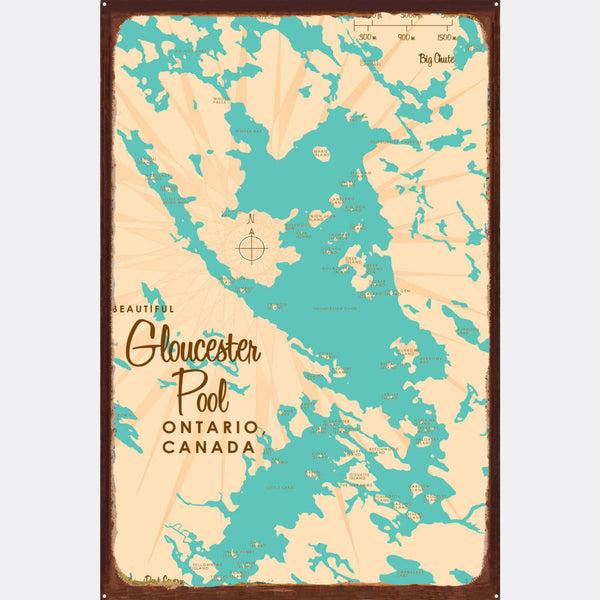 Gloucester Pool Ontario Canada, Rustic Metal Sign Map Art
