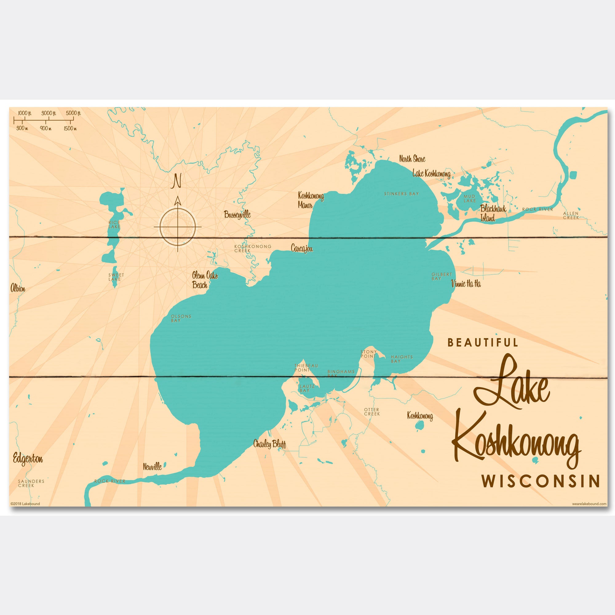 Lake Koshkonong Wisconsin, Wood Sign Map Art