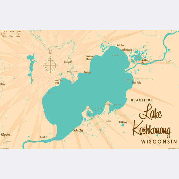 Lake Koshkonong Wisconsin, Metal Sign Map Art