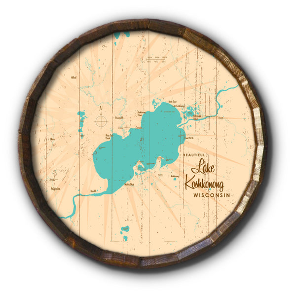 Lake Koshkonong Wisconsin, Rustic Barrel End Map Art