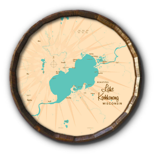 Lake Koshkonong Wisconsin, Barrel End Map Art